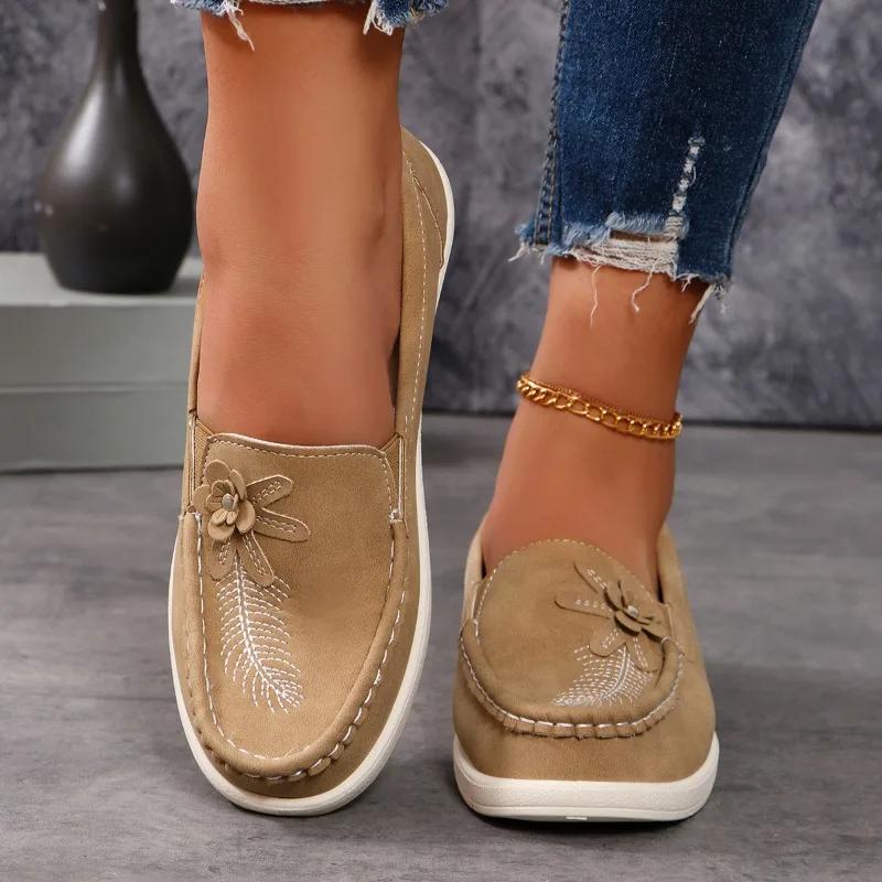 Fashion Casual Shoes for Women 2024 Brand Plus Size Women's Flats Bean Flats Women Appliques Round Toe Slip on Soft Bottom Shoes Ladies