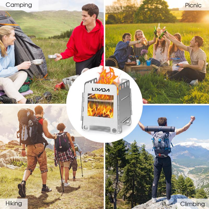 Portable Stainless Steel Lightweight Folding Wood Stove Pocket Stove Outdoor Camping Cooking Picnic Backpacking Stove