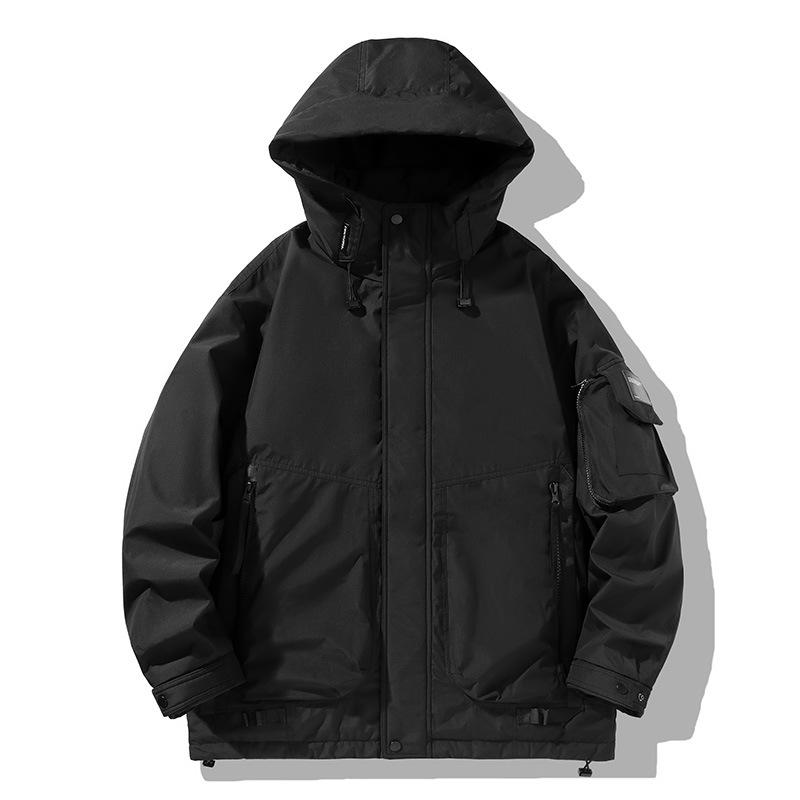 Men's Winter White Duck Down Jacket Functional Tooling Warm Thickened Hooded Fashion Loose Down Jacket Men