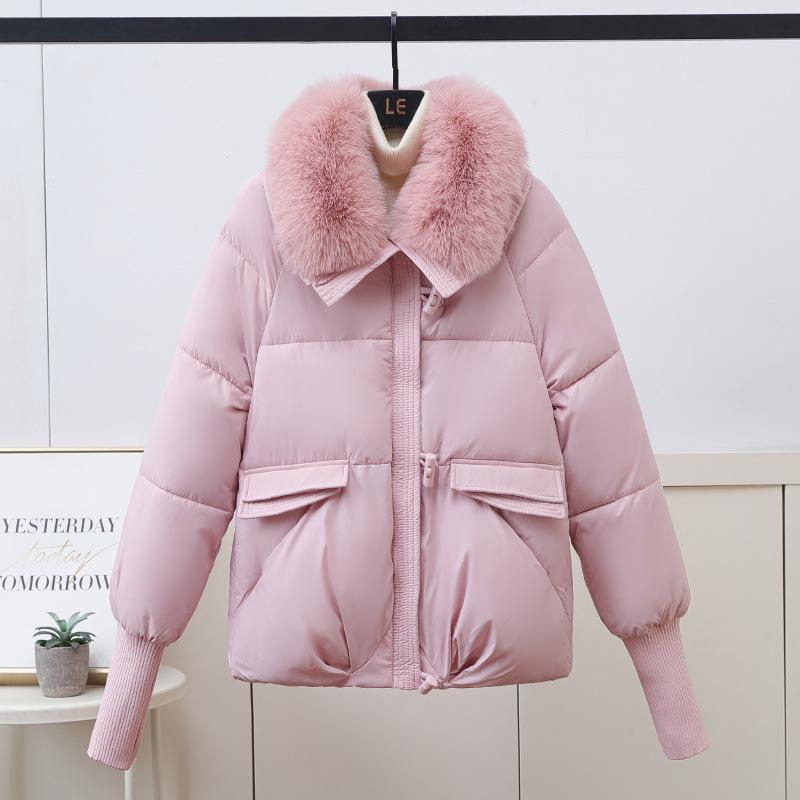 Plus Size Fox Fur Collar Cotton-padded Jacket Women's Short Thick Cotton-padded Jacket In Autumn and Winter