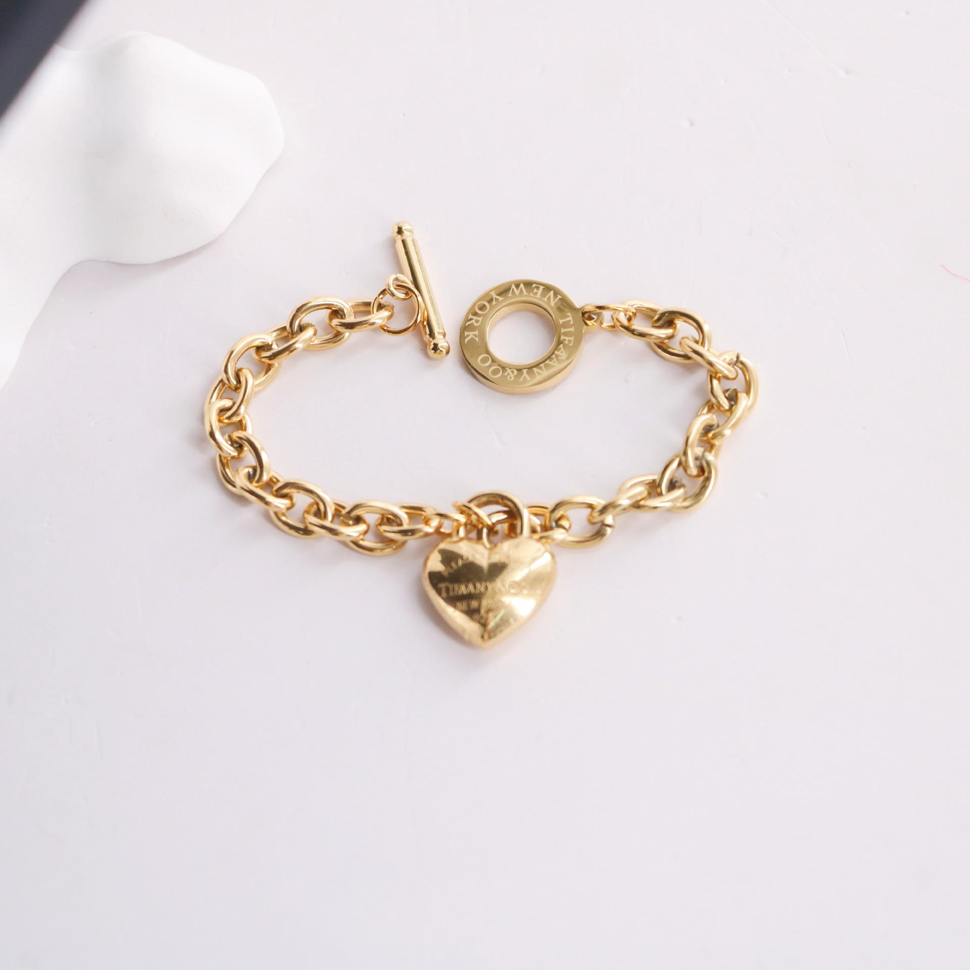 Titanium Steel Heart OT Buckle Necklace & Bracelet Set for Women - Classic and Versatile Jewelry