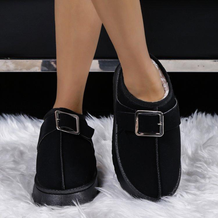 Women Winter Large Size Round Toe Thick Sole Snow Boots Casual Short Tube Thick Velvet Warm Cotton Shoes Solid Color 36-41