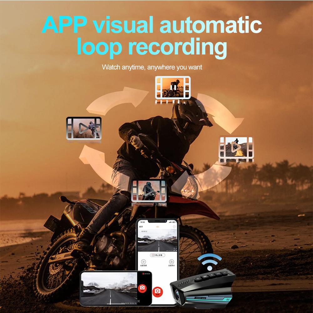 1080P Motorcycle DVR Video Recorder V5.3 Bluetooth Helmet Headset Motor Dash Camera 2000mah Handsfree Call Waterproof Wide Angle