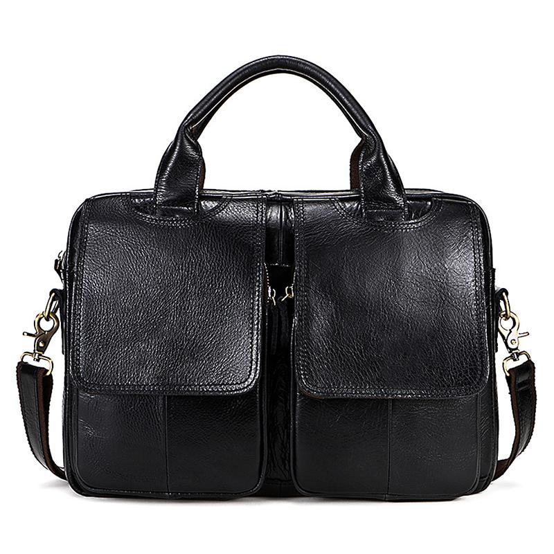 Fashion European and American Retro Style Men's Shoulder Bag Top-Grain Leather Business Briefcase Multi-Pocket Genuine Leather Men's Crossbody Bag