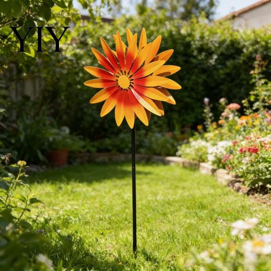 Rustic Metal Art for Lawn Sunflower Garden Stake, Spinning Flower Yard Ornament, Rustproof Stakes Decor Outdoor Patio Decoration Spinner Windowsill