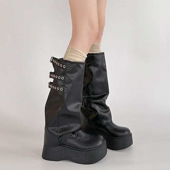 Niche belt buckle classic fashion thick-soled heightening trouser boots women's 2025 autumn and winter new but knee knight boots