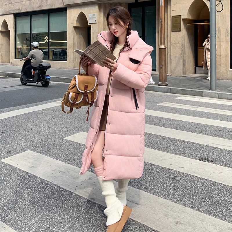 Over-knee thickened hooded down cotton-padded jacket for women's winter new student bread jacket jacket