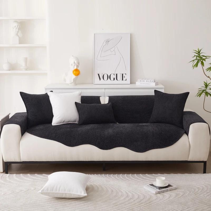 Chenille Non-slip Sofa Cushion Solid Color Sofa Cover Four Seasons Universal for Living Room Sofas 1PC All-Inclusive Towel