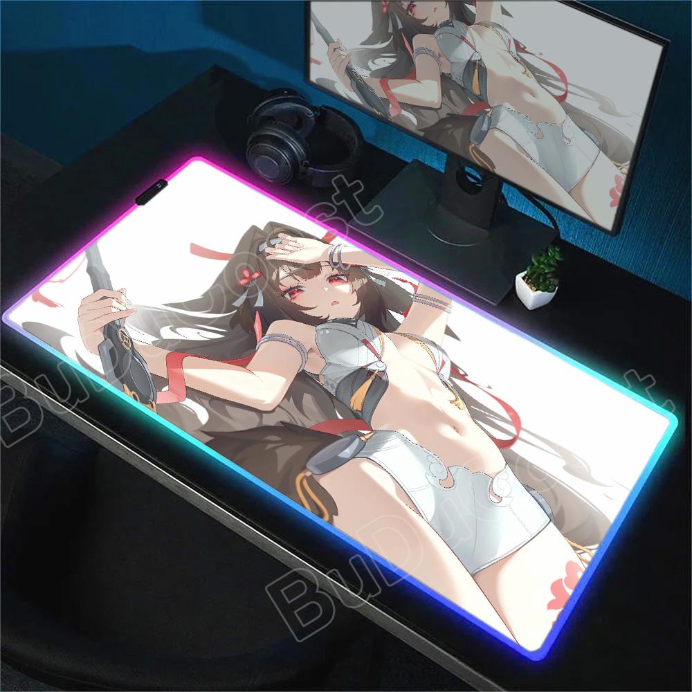 ZZZ YeShunguang RGB Mouse Pad Zenless Zone Zero Desk Mat Computer Accessories Mousepad Stitch Edge Natural Rubber Keyboard Mat