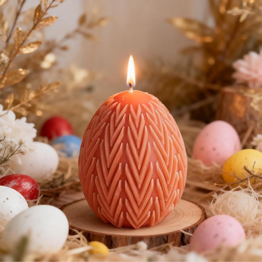 Striped Pattern Easter Geometric Eggs Mold Handmade Craft Heat Resistant Silicone Candle Mold Flexible Non-Stick Cement Mold