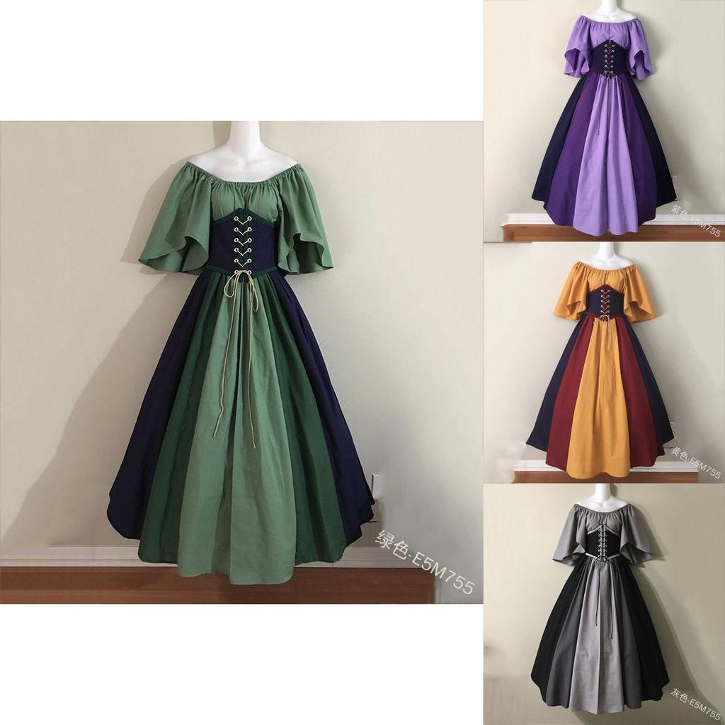 Elegant Vintage Color Blocked Maxi Dress With Flowy Sleeves And Cinched Waist For Women