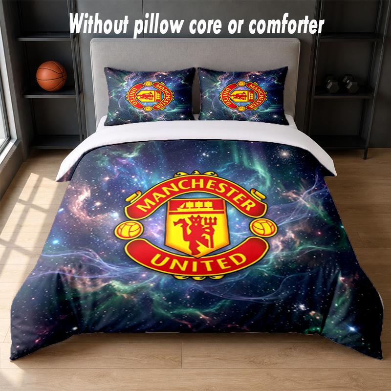 Manchester United Design Bed Bedding Set 1 Duvet Cover + 2 Pillowcases Soft Breathable Household Bed Linens