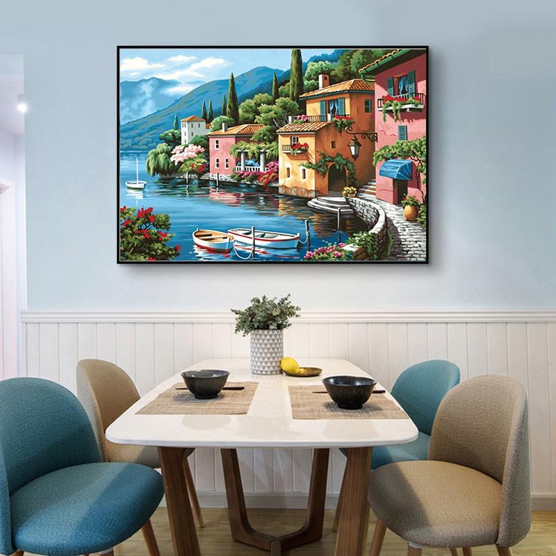 5D Full Round Drill Tree Diamond Painting Landscape Villa Embroidery Scenery Diamond Mosaic Cross Stitch Home Decoration