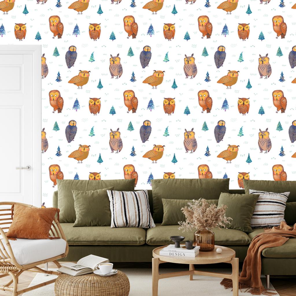 Owls with trees in the background wallpaper for living room and bedroom 50x1000