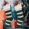 1Pc Christmas Stocking Knitted Red Green White Striped Large Capacity Reusable Xmas