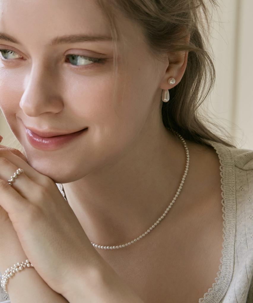 Dmoment (925 Silver) Soft Pearl Line Necklace