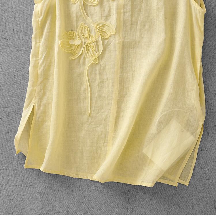 European-Style Floral Embroidered Cotton Linen Sleeveless Top for Women
