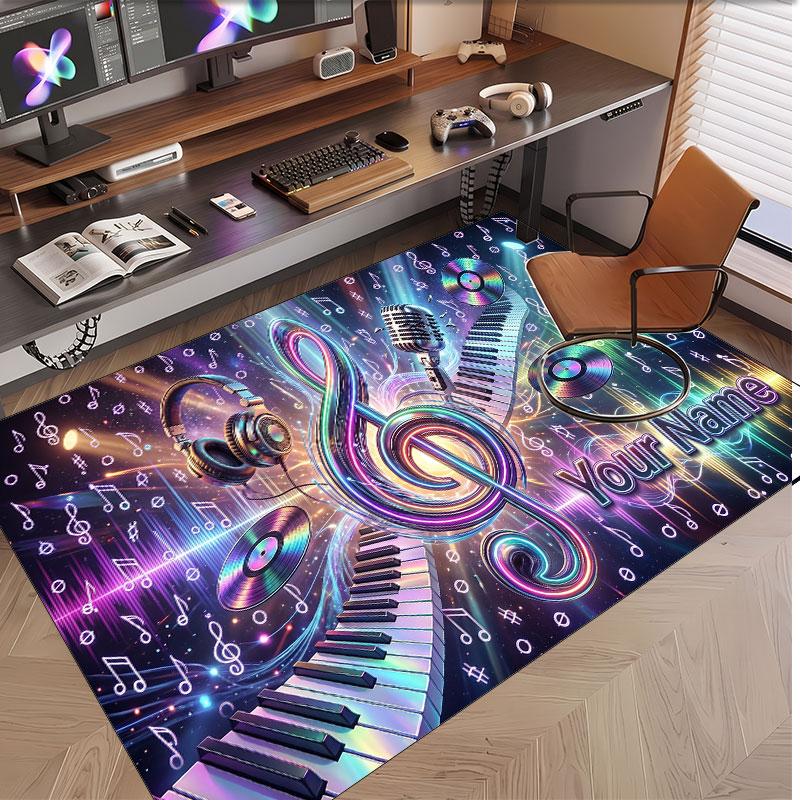 Tapete de Veludo Cristal Macio Tema Geral de Música Impressão de Nome e Texto Personalizados Tapete Antiderrapante para Quarto Sala de Estar