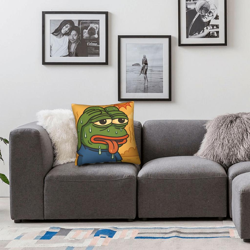 Sad Pepes Frog Hot Square Pillow Case Funny Meme Cushion Cover Novelty Zippered Decor Throw Pillow Case Cover for Seat 18"