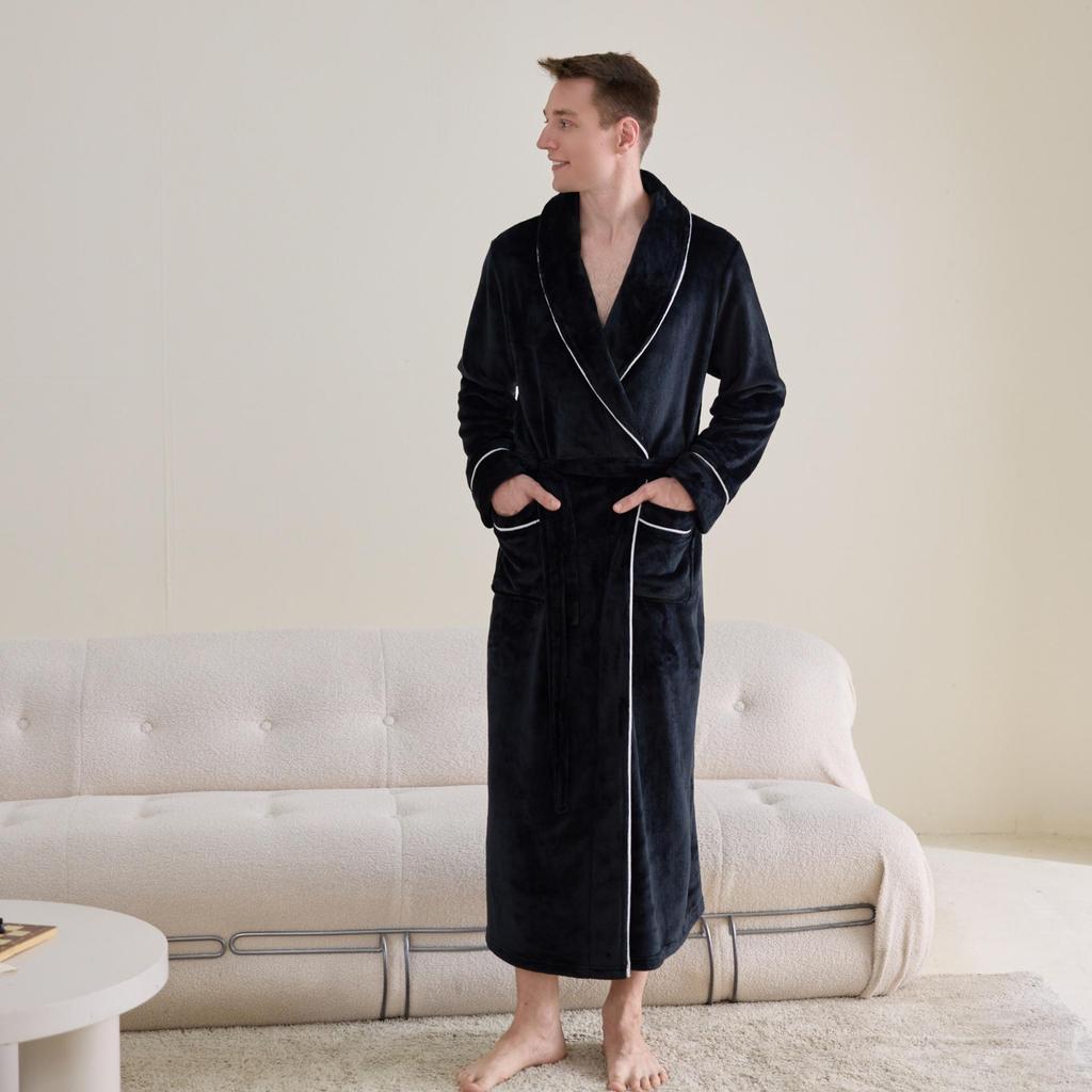 In Stock Flannel Couple's Bathrobe - Unisex Hotel B&B Long Bathrobe