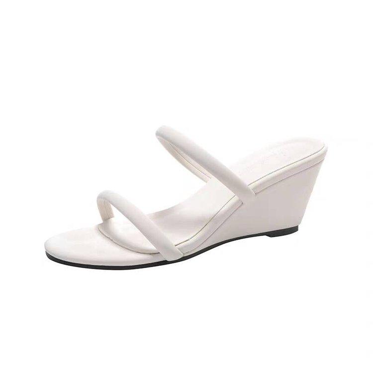 Summer Simple Strap Sandals Women Summer Outside Wear Fashion Round Toe Open Toe Slender Strap Wedge Heel Shoes