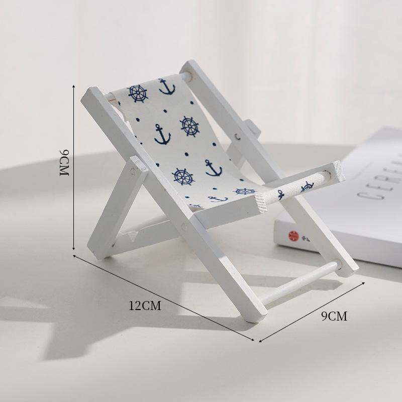 Wooden Beach Chair Ornament Mediterranean Style Mobile Phone Holder Home Room Creative Decoration Jewelry Props