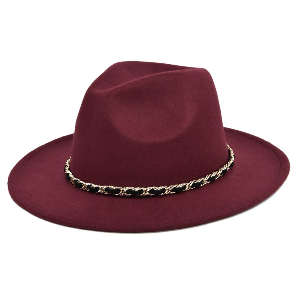 Chain woolen british retro jazz hat large brimmed hat woolen ancient large brimmed hat black hat