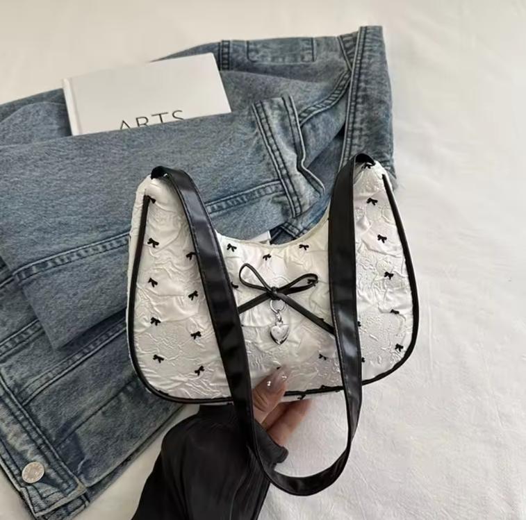 Trendy Pink White Shoulder Bag Large Capacity Casual Tote Bag Bowknot Satchels Bag Teenage Girls