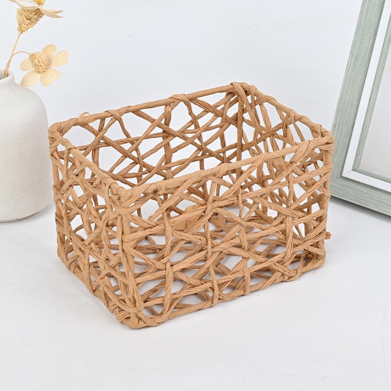 Nordic Weave Hollow Storage Basket - Tissue, Snack & Sundries Organizer for Living Room Coffee Table