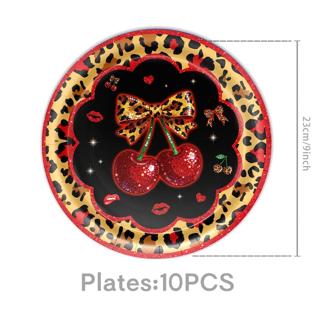Pink Cherry Leopard Theme Birthday Party Decoration Plate Cup Balloon Banner Sexy Women Girls Shiny Photography Background Gifts