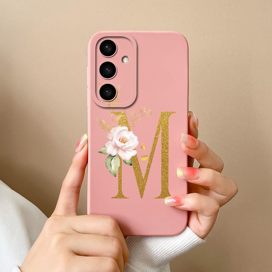 Simple Case For Samsung S24 FE Name Letter Soft Slim Liquid Silicone Funda For Galaxy S 24 S24FE Lens Protective Back Cover Capa