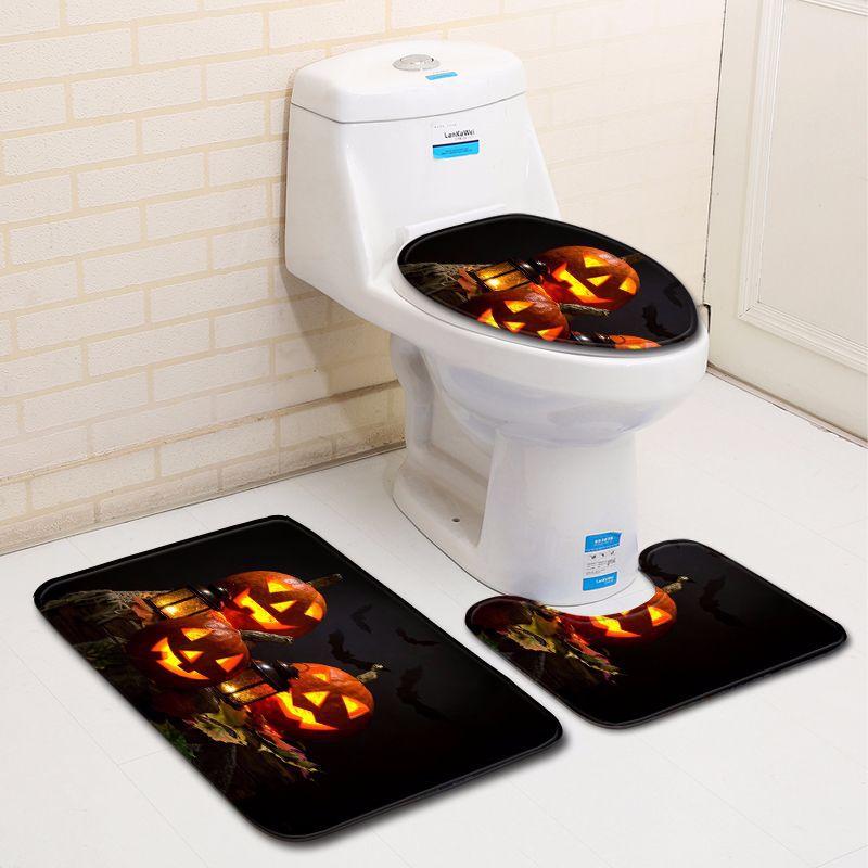 

Halloween Bathroom Toilet Three-Piece Floor Mat Doormat Bathroom Carpet Three-piece set 45 * 75cm