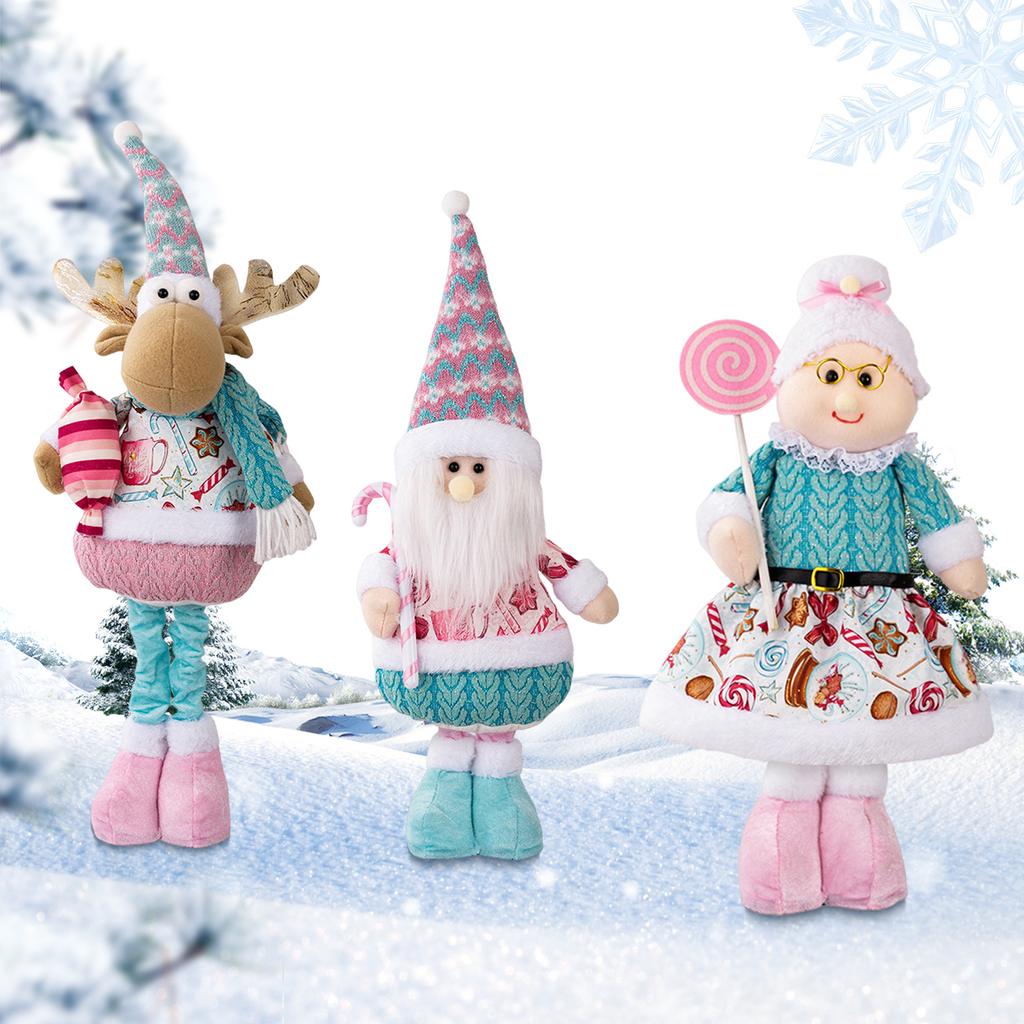 Einziehbare Weihnachts-Puppe mit einziehbaren Beinen Rosa Weihnachtsmann Schneemann Elch Stehpuppe für Heimdekoration und festliches Fenster