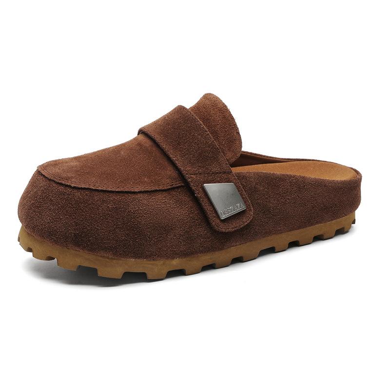 

3701 ретро мужские и женские туфли весна и лето кожаная толстая подошва Boken шлепанцы внутренняя высота сумка голова тапочки 45