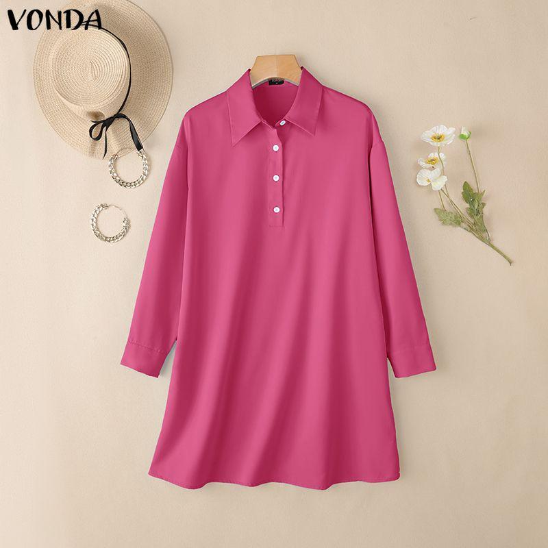VONDA Damska Sukienka Mini z Klapami, Długim Rękawem, Zapinana na Guziki, Casualowa Tunika