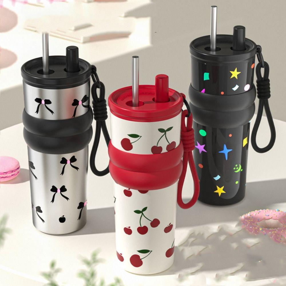 Stainless Steel Insulation Cup Star Flower Print Water Bottle Vacuum Thermos Cup  Student