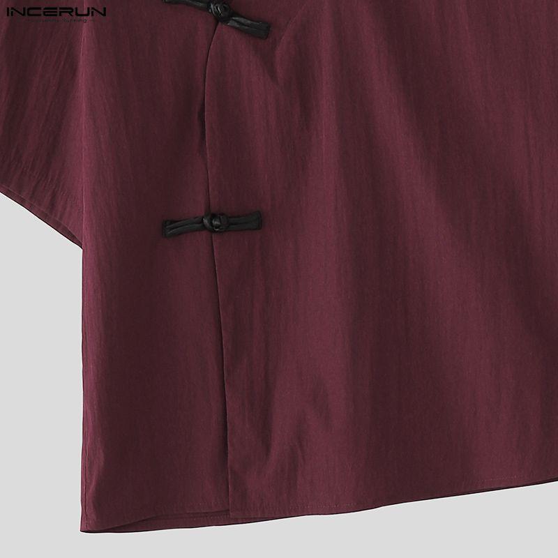 INCERUN Camicie Casual Estive Oversize da Uomo con Scollo a V a Maniche Corte Nodo Retro Top