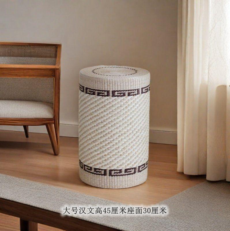 Round Rattan Ottoman Seat Cushion Handmade, Tatami Footstool, Tea Table Stool for Living Room, Low Height Chair