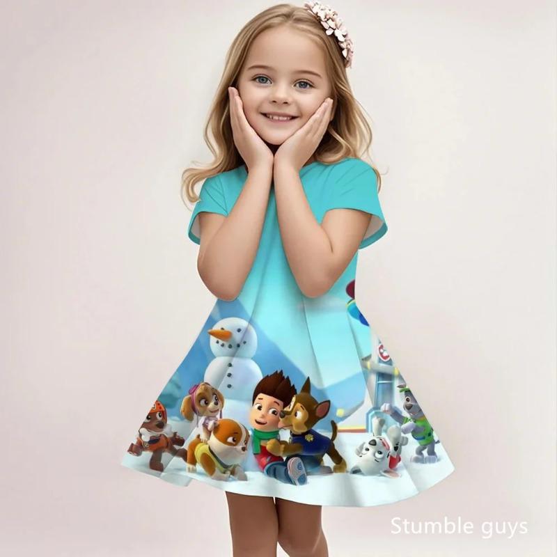 Summer Paw Patrol Kids Dress Cute Cartoon Print Casual Loose Beach Sundress Soft Breathable 110