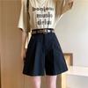 Khaki oblekové šortky Ženy Letní móda Knoflík Baggy Široké nohavice Polokalhoty Korejský styl Ležérní Dámské oblečení Velké velikosti