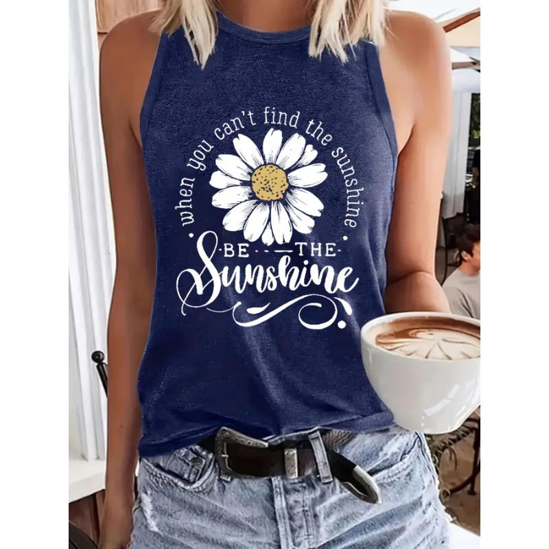 Printed Spring and Summer Sleeveless Top with A Round Neck Puller Vest