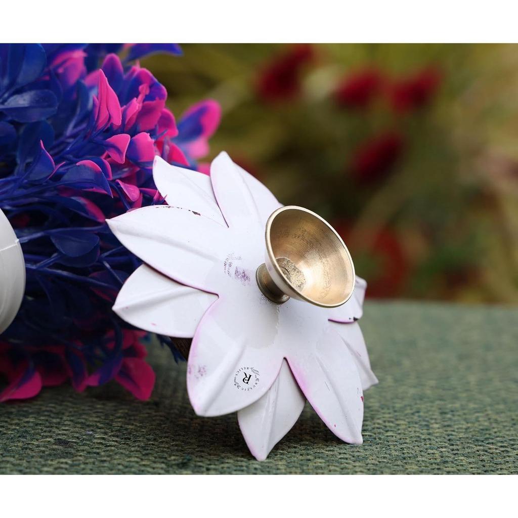 Lotus Flower Shaped Diya - Pack of 2 | Pure Brass Metal Made Metal Diya In Beautful Golden and Red Finish | Ideal for Home, , & Temple Madnir Use