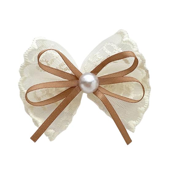 Hairpin Embroidery Lace Ribbon Bowknot Decor Hair Clip with Imitation Pearls Bangs Ponytails Buns Hair Accessories