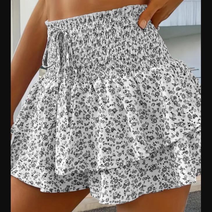 Women's Fashion Floral Skirt Pleated Skirt Ruffle Printed Short Skirt