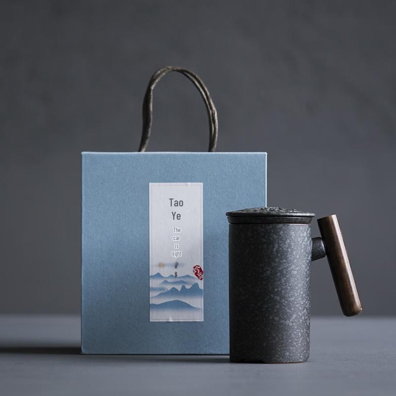Ceramic Tea Mug with Wooden Handle & Infuser Gift Set
