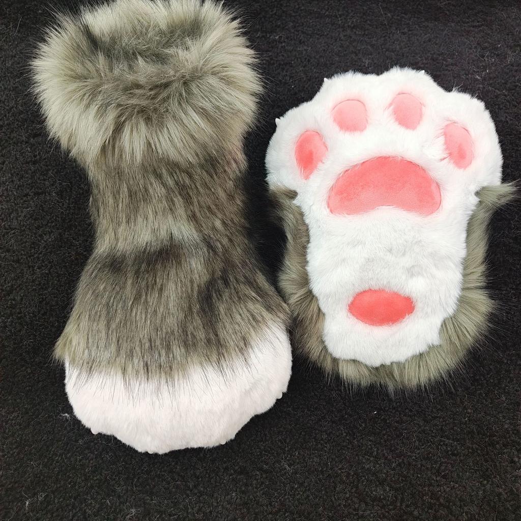 New 1 Pair Furry Animal Paw Shoes Plush Cosplay Costume Cat Paw Shoes Fursuit Foot Socks Nail Tiger Claws for Halloween Party
