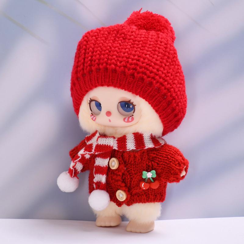 Oblečení pro panenku Liila Luck Cat 16cm panenka Knoflíkový svetr a vlněná čepice pro panenku Liila Luck Cat 16cm