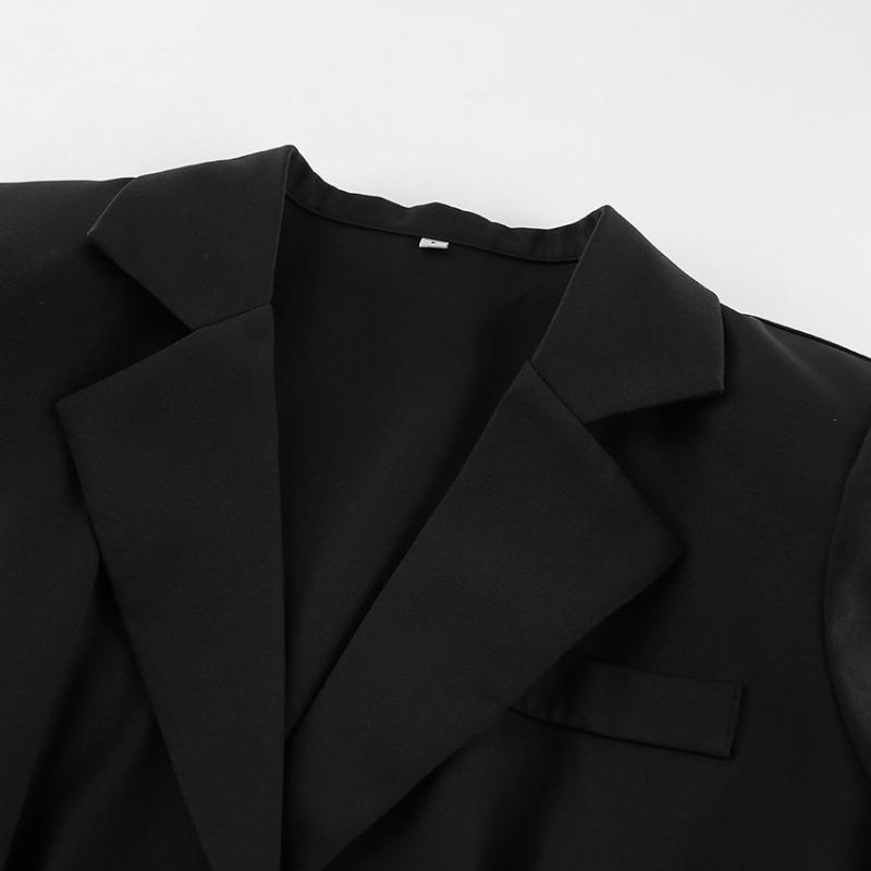 Vintage Black Narrow Cut Waist Fitted Blazer For Women Commute Office Outerwear