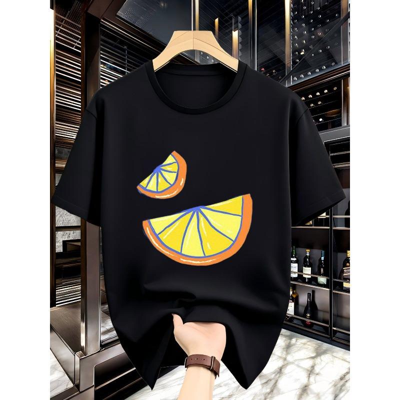 

Men s T-shirt with Cartoon Hand-Drawn Orange Slice Pattern. Simple Style Fun Fruit Print Top 4XL чорний