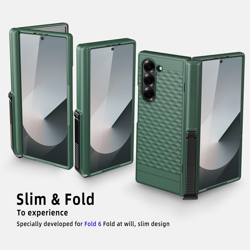For Samsung Galaxy Z Fold6 5G Case Hinge Kickstand PC Phone Cover with Tempered Glass Film